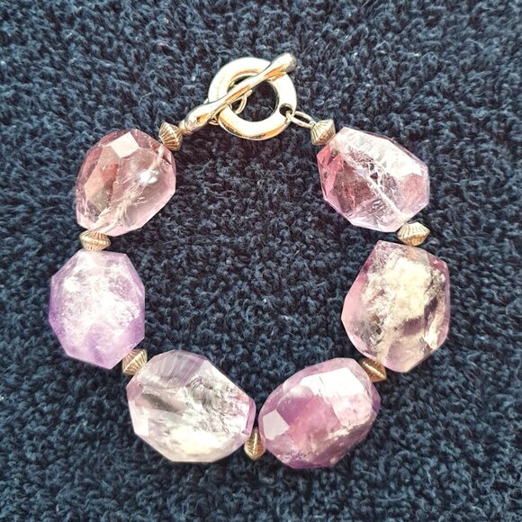 Unique Vintage Fine Native American Sterling Silver Raw Amethyst Wisdom Bracelet - Picture 8 of 15